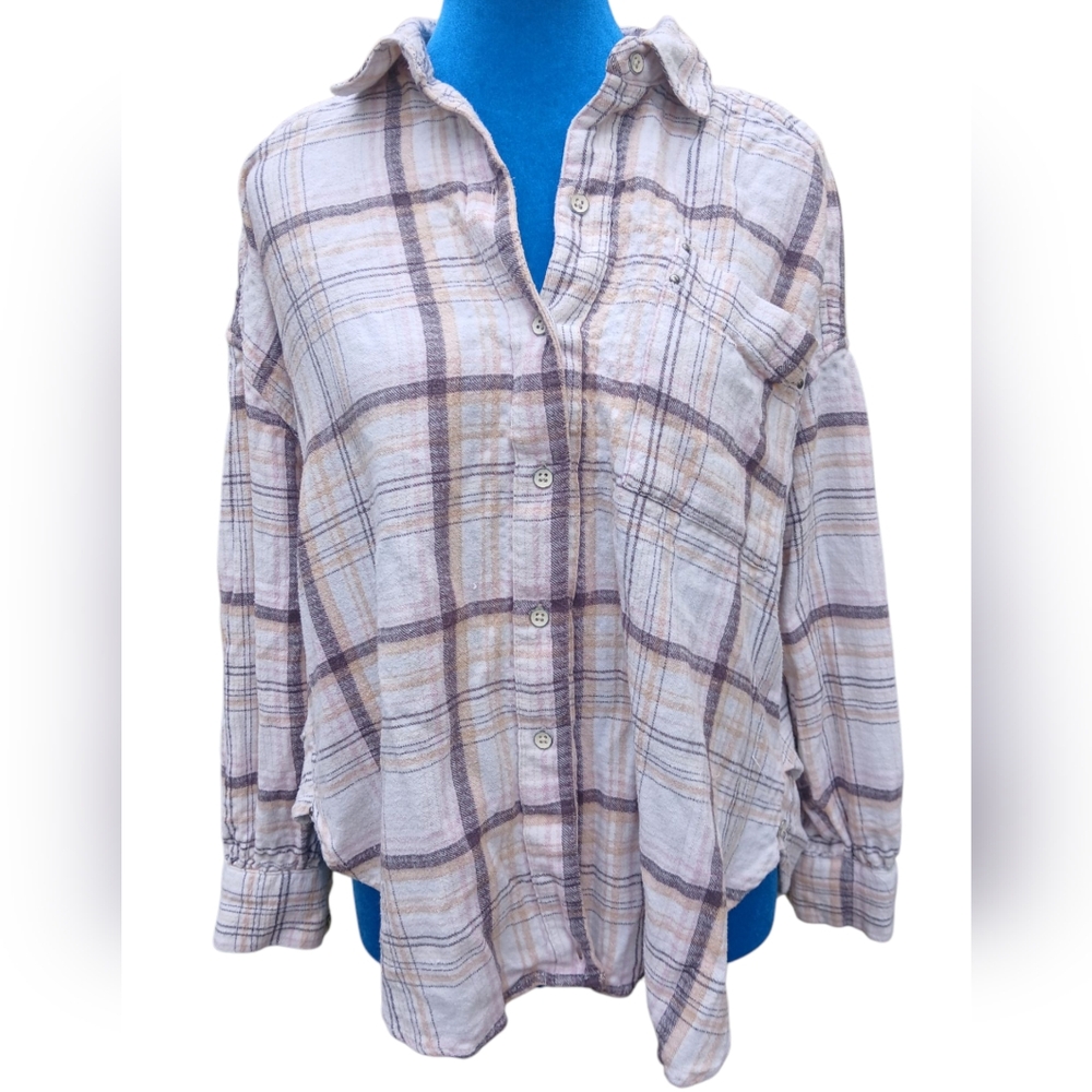 We The Free Flannel Plaid Button Up Oversized Top Extra Small EUC - Picture 2 of 11